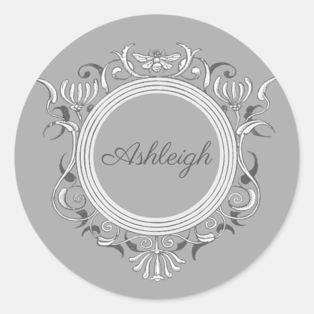 Personalised Chic Floral Decorative Classic Round Sticker (Front)