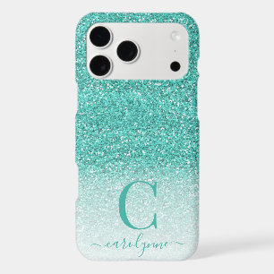 Personalised Chic Girly Teal Green Ombre Glitter