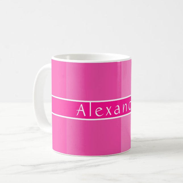 Personalised Chic Hot Pink Striped Coffee Mug (Front Left)