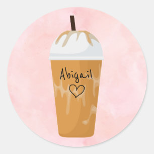 Personalised Chic Iced Coffee Trendy Pink Classic Round Sticker