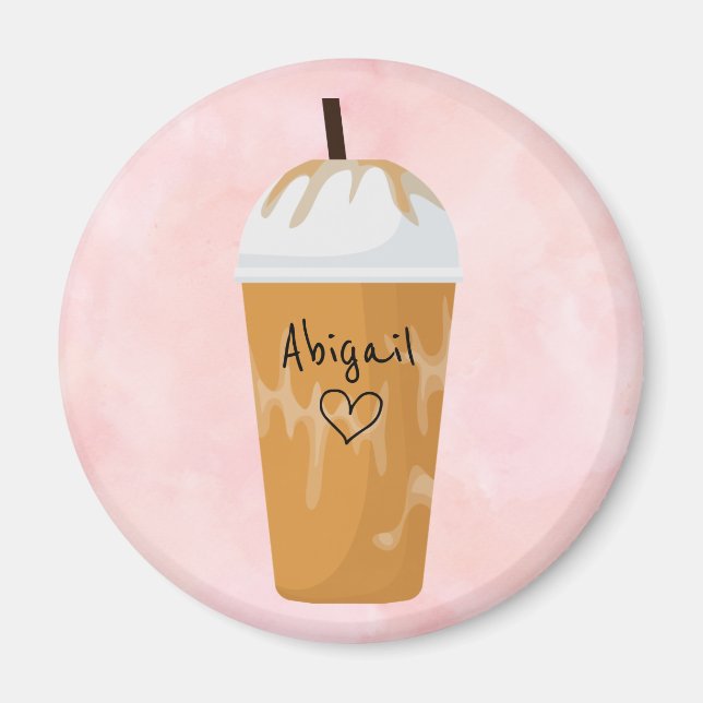 Personalised Chic Iced Coffee Trendy Pink Magnet (Front)