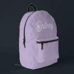 Personalised Chic Lavender Purple Monogram  Name Printed Backpack<br><div class="desc">Introducing our Personalised Chic Lavender Purple Monogram Name Printed Backpack, a blend of style and functionality. This backpack features a chic lavender purple hue, beautifully personalised with your monogram and name. Designed for both fashion and practicality, it’s perfect for school, work, or weekend adventures. With its spacious compartments and comfortable...</div>