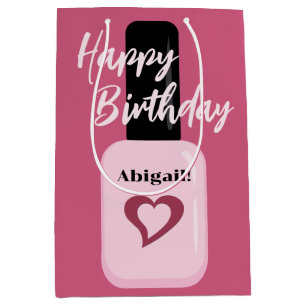 Personalised Chic Modern Pink Nail Polish Birthday Medium Gift Bag
