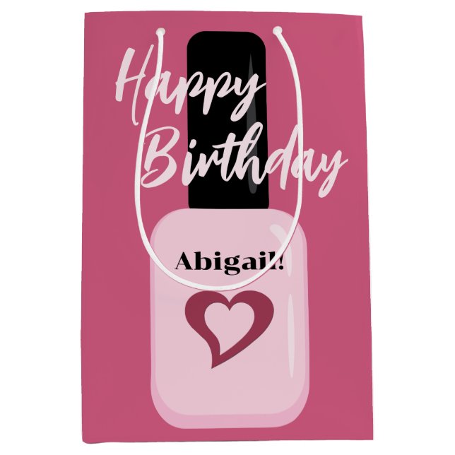Personalised Chic Modern Pink Nail Polish Birthday Medium Gift Bag (Front)
