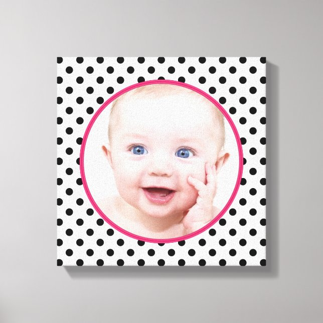 Personalised Chic Polka Dot Baby Photo Picture Canvas Print (Front)