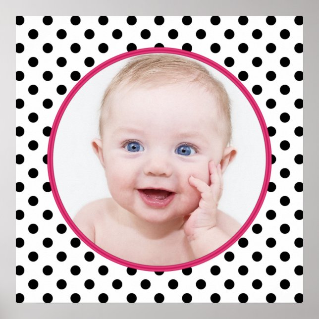 Personalised Chic Polka Dot Baby Photo Poster (Front)