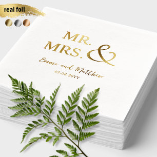 Personalised, Chic Real Foil Mr. and Mrs. Wedding Napkins