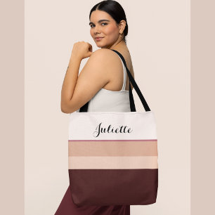Personalised Chic Striped Name Rose Gold Tote Bag