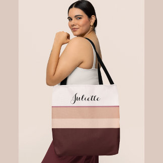 Personalised Chic Striped Name Rose Gold Tote Bag