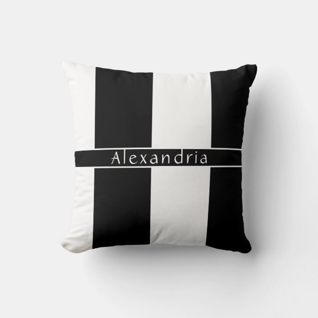 Personalised Chic Stripes Black and White Cushion (Front)