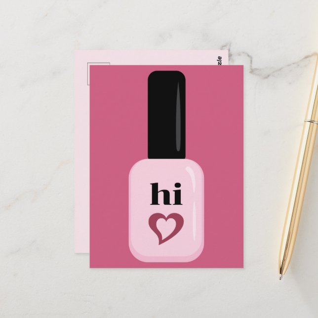 Personalised Chic Trendy Modern Pink Nail Polish Postcard (Front/Back In Situ)