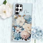 Personalised Chic Vintage Floral Bouquet  Samsung Galaxy Case<br><div class="desc">Beautiful bouquet of mixed vintage white,  pink and blue flowers on sky blue background with customisable text field.</div>