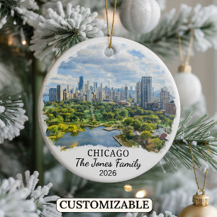 Personalised Chicago Ornament, Custom Illinois Ceramic Tree Decoration
