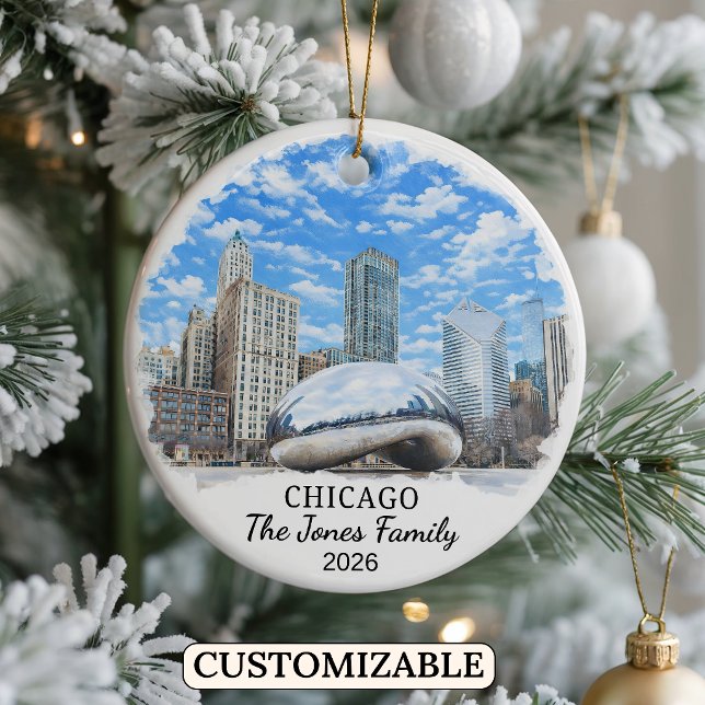 Personalised Chicago Ornament, Custom Illinois Ceramic Tree Decoration (Creator Uploaded)