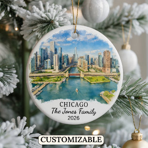 Personalised Chicago Ornament, Custom Illinois Ceramic Tree Decoration
