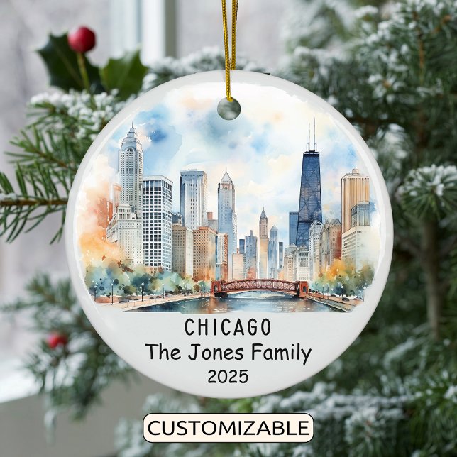 Personalised Chicago Ornament, Illinois Ceramic Tree Decoration (Creator Uploaded)