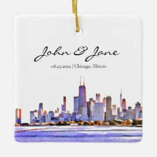 Personalised Chicago Skyline  Ceramic Ornament