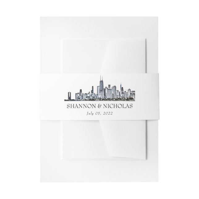 Personalised Chicago Skyline Invitation Belly Band (Front Example)