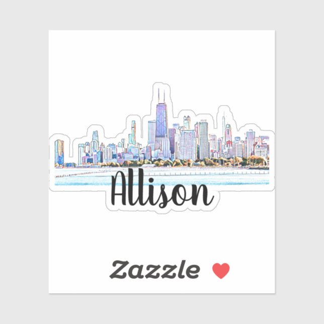 Personalised Chicago Skyline Name Sticker (Sheet)