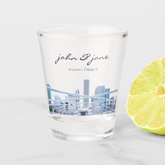 Personalised Chicago Skyline  Shot Glass (Front)
