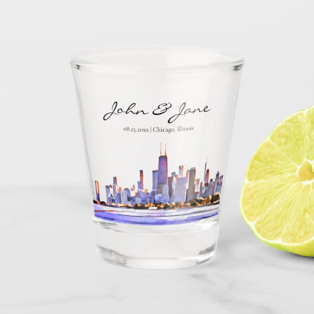 Personalised Chicago Skyline Shot Glass (Front)