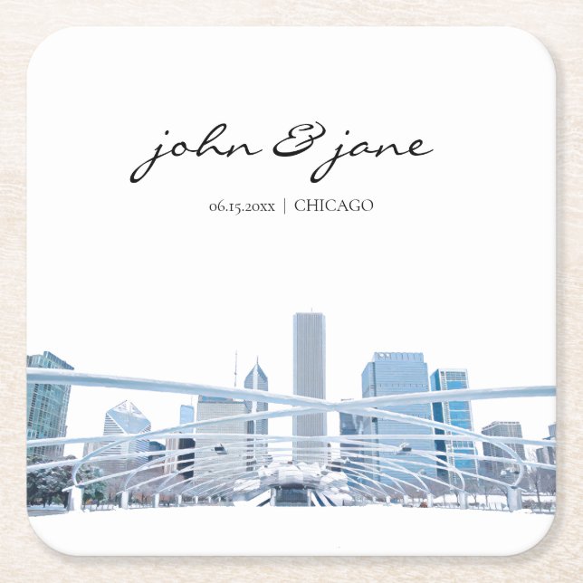 Personalised Chicago Skyline Square Paper Coaster (Front)