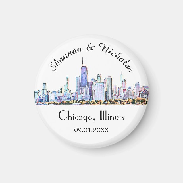 Personalised Chicago Skyline Wedding Magnet (Front)