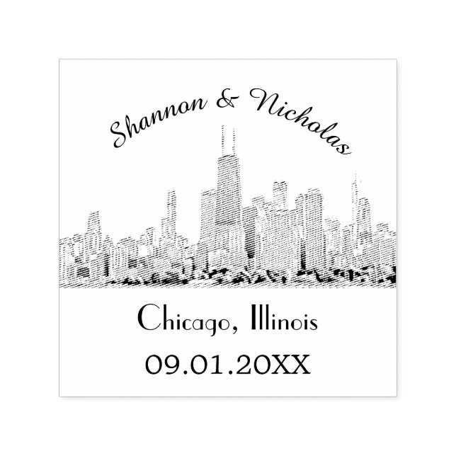 Personalised Chicago Skyline Wedding Self-inking Stamp (Design)