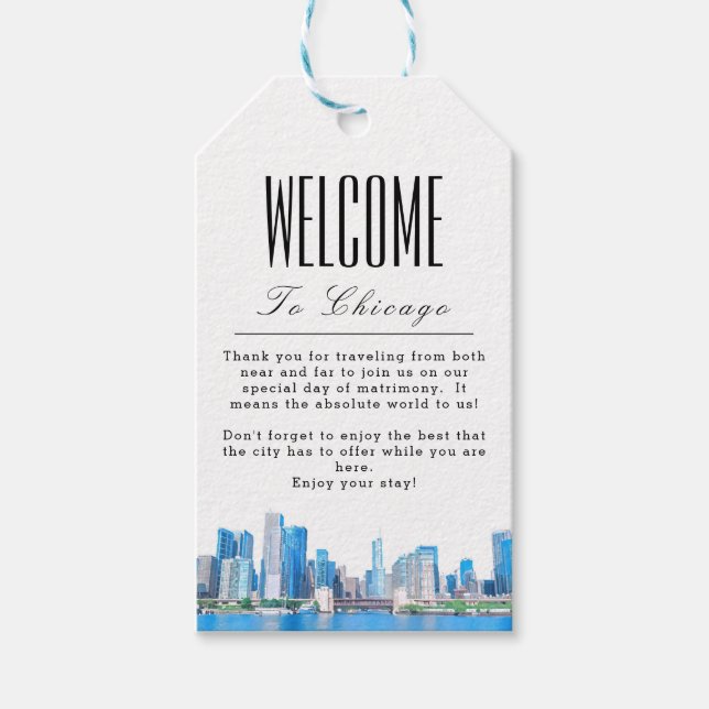 Personalised Chicago Skyline Welcome Gift Tag (Front)
