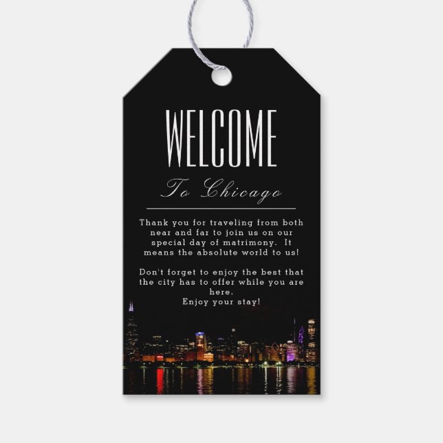 Personalised Chicago Welcome Gift Tag (Front)
