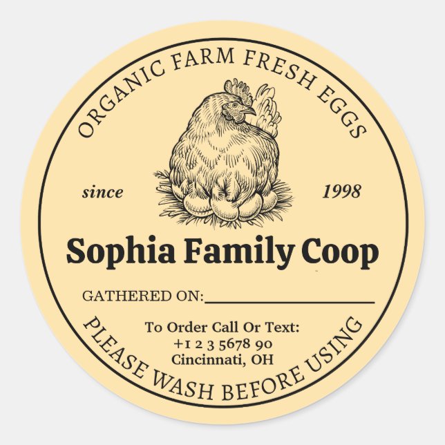 Personalised Chicken Coop Owner Name Date Eggs Classic Round Sticker (Front)