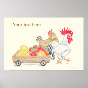Personalised Chicken Family Strawberries Art Poster