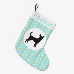 Personalised Chihuahua Aqua Paw And Bone Pattern Small Christmas Stocking