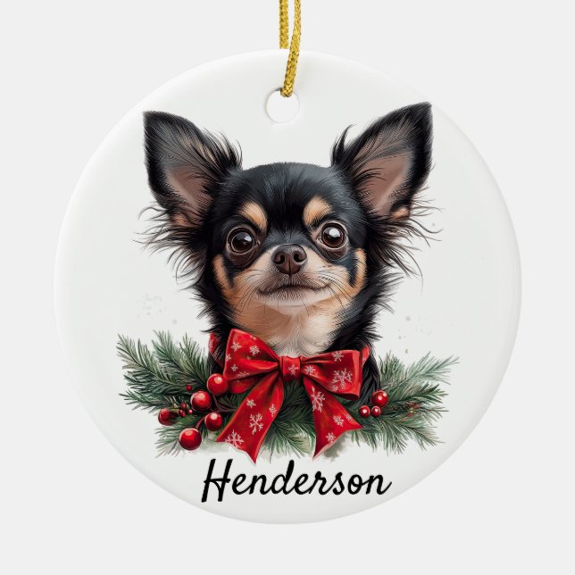 Personalised Chihuahua  Ceramic Tree Decoration (Front)