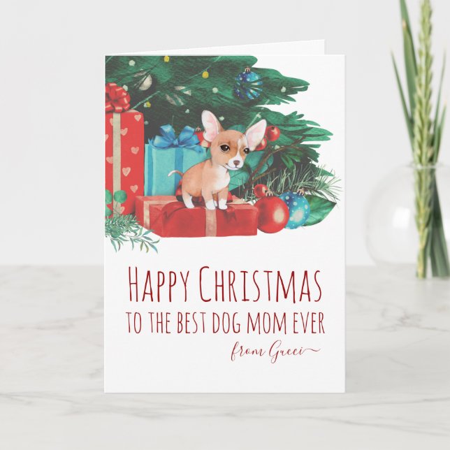 Personalised Chihuahua Mum Watercolor Christmas Holiday Card (Front)