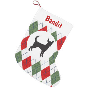 Personalised Chihuahua Red And Green Argyle Small Christmas Stocking