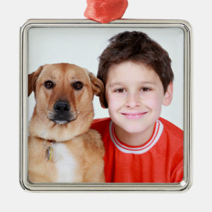 Personalised Child And Dog Photo Christmas Tree Metal Tree Decoration