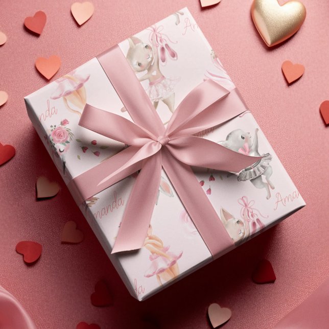 Personalised Child Ballet Ballerina Pink Animals Wrapping Paper (Creator Uploaded)