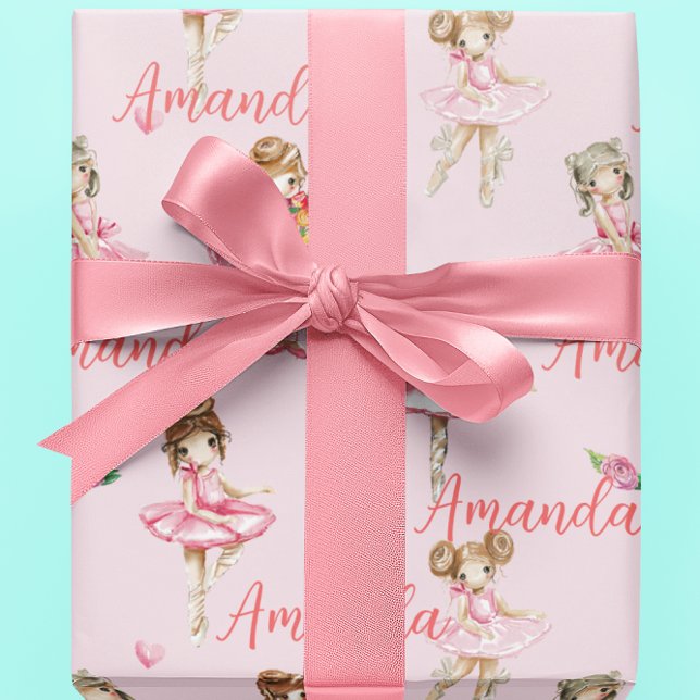 Personalised Child Ballet Ballerina Pink Pretty Wrapping Paper (Creator Uploaded)