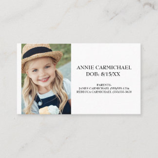 Personalised Child Food Allergy Alert Business Card