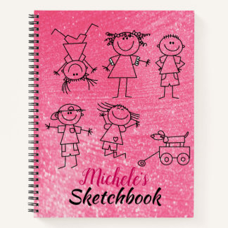 Personalised Children's Sparkly Pink Sketchbook Notebook