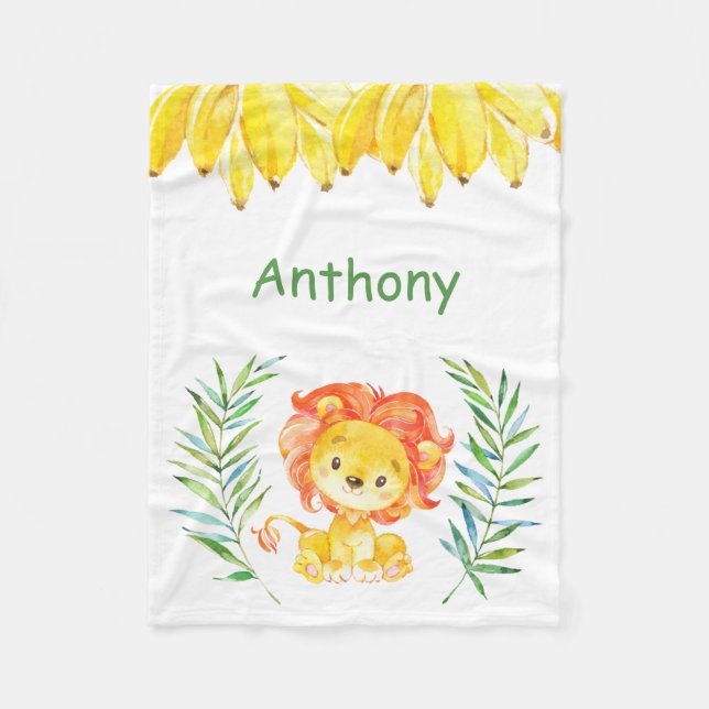 Personalised Child's Fleece Blanket Lion Jungle (Front)