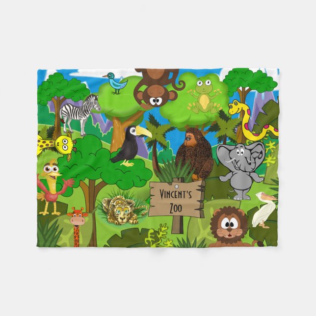 Personalised Child's Zoo Fleece Blanket (Front (Horizontal))