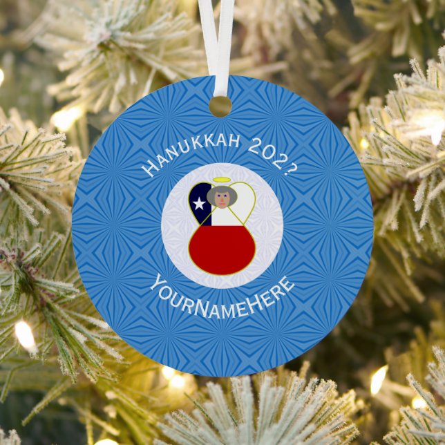 Personalised Chile Abuela Angel Hanukkah Flag  Metal Tree Decoration (Insitu)