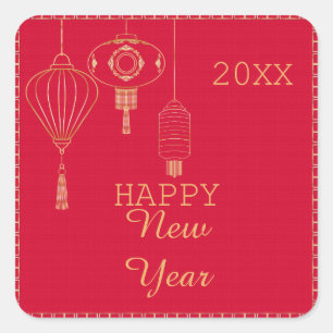 Personalised Chinese new year lantern red and gold Square Sticker