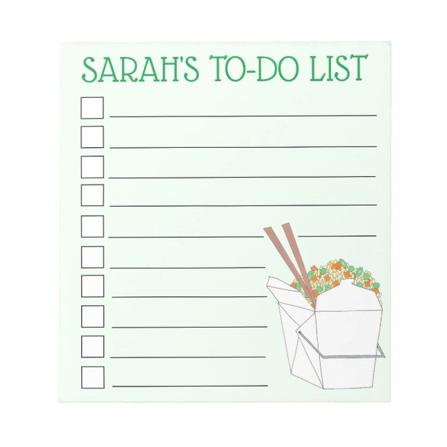 Personalised Chinese Takeout Food To Do List Notepad (Front)