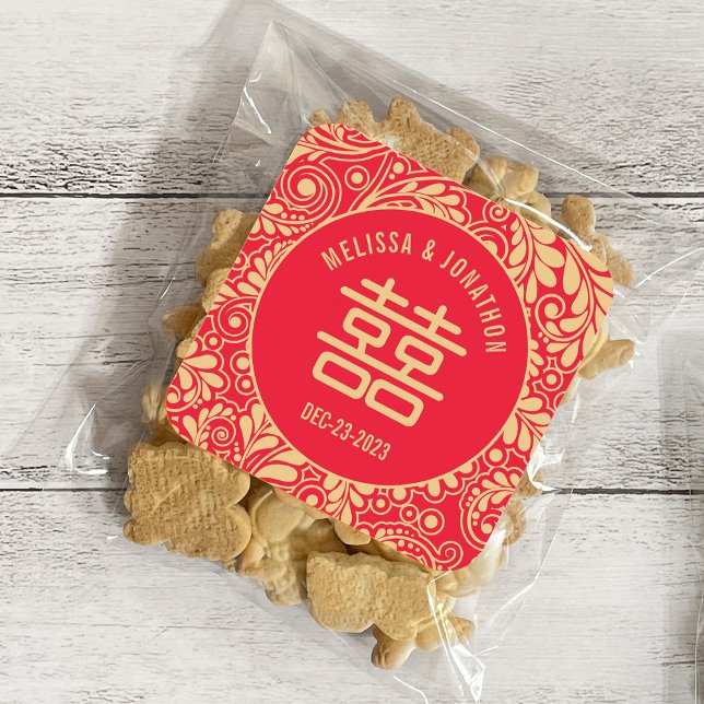 Personalised Chinese Wedding Double Happiness Square Sticker (Creator Uploaded)