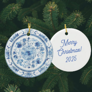 Personalised Chinoiserie Blue White Plates  Ceramic Tree Decoration