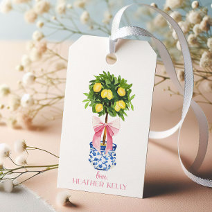 Personalised Chinoiserie Lemon Topiary Pink Bow Gift Tags