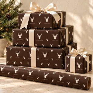 Personalised Chocolate Brown Custom Name Christmas Wrapping Paper